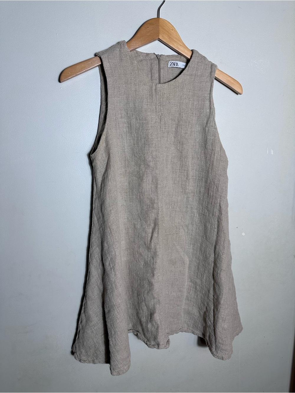 ZARA Neutral Taupe Linen Sleeveless A-Line Dress